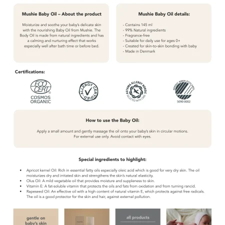 Mushie Baby Oil - Eνυδατικό Λάδι Χωρίς Άρωμα babybox