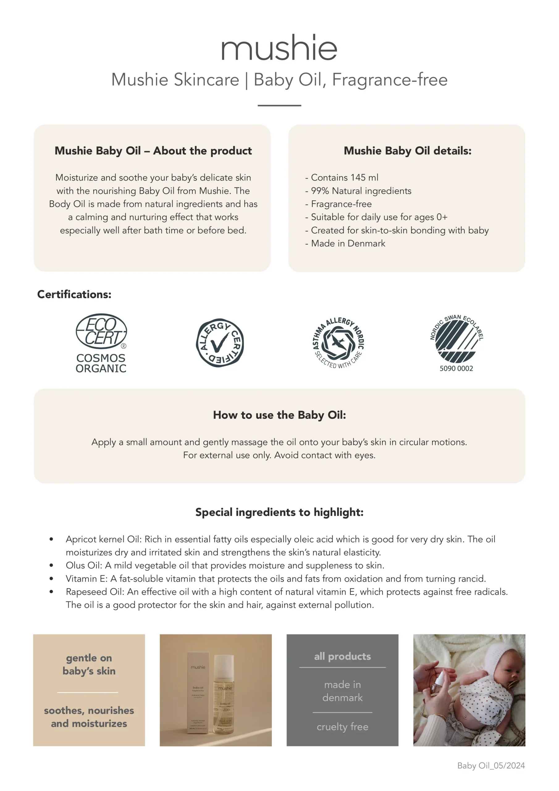 Mushie Baby Oil - Eνυδατικό Λάδι Χωρίς Άρωμα babybox