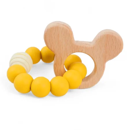 κίτρινο μασητικό για μωρά από Ξύλο Οξιάς και Σιλικόνη - itsababybox.gr