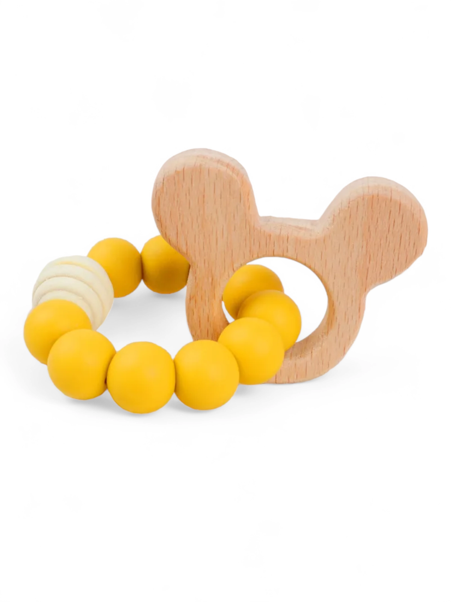 κίτρινο μασητικό για μωρά από Ξύλο Οξιάς και Σιλικόνη - itsababybox.gr