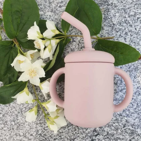Summerville Organic Ποτηράκι Σιλικόνης με Καλαμάκι και Λαβές Pale mauve babybox.gr
