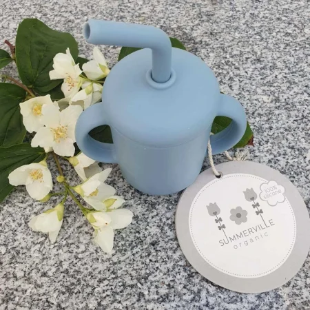 Summerville Organic Ποτηράκι με Καλαμάκι και Λαβές από Σιλικόνη Stone blue itsababybox