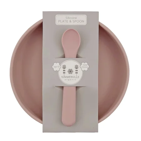 Summerville Organic Βρεφικό Σετ Πιάτο και Κουτάλι Σιλικόνης Pale mauve babybox.gr