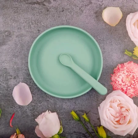 Summerville Organic Βρεφικό Σετ Πιάτο και Κουτάλι Σιλικόνης Cameo green babybox